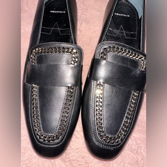 NWOT Aquatalia Black Ronda Chain Leather Loafer Flats 8 office goth preppy - Picture 10 of 10